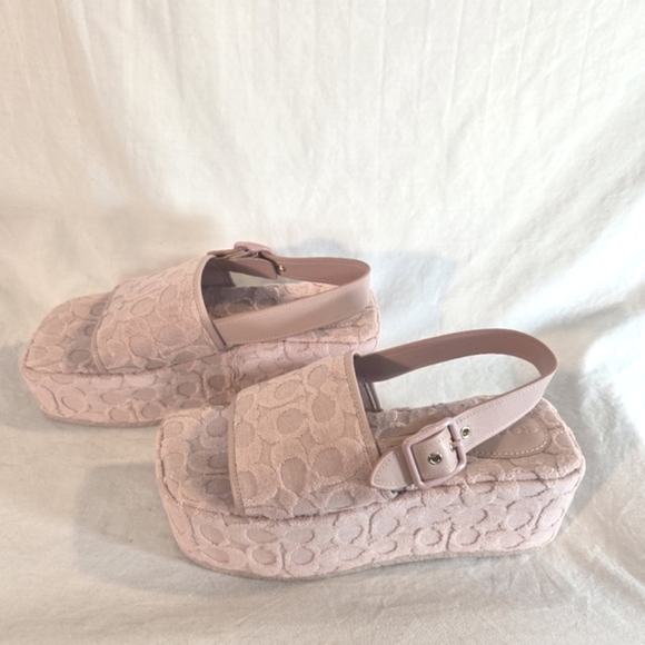Coach Women's 9B Noelle Pink Platform Sandals In Signature Terry Cloth New - Picture 3 of 6